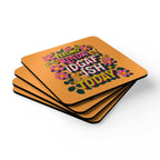 Feeling Kinda IDGAF Today coaster set with floral design, high-gloss top, and cork back, 4-piece.