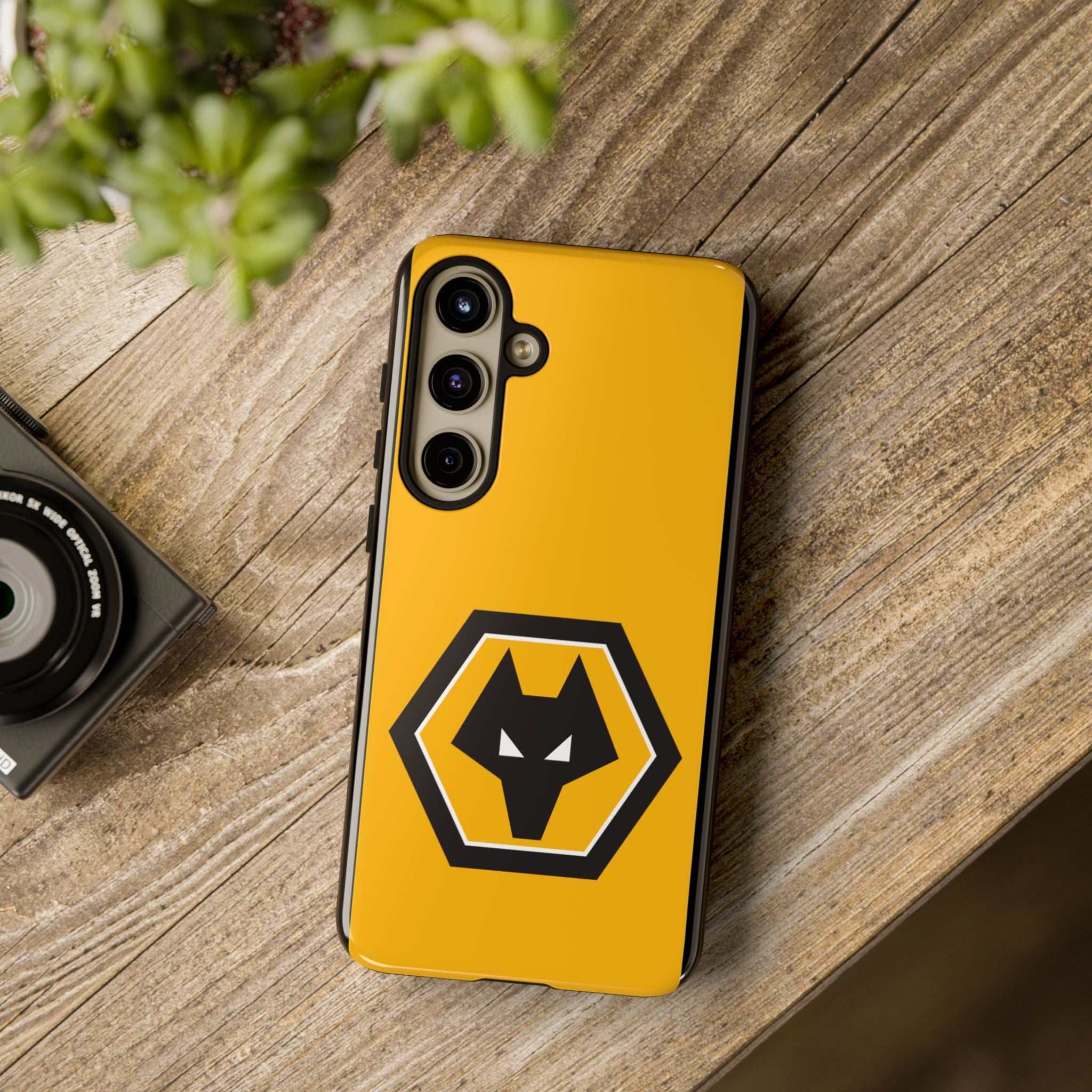 Wolves FC Magnetic Samsung Case in gold and black with dual-layer protection and wireless charging compatibility