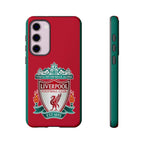 Liverpool FC magnetic shockproof Samsung Galaxy case in red with dual-layer protection and wireless charging compatibility