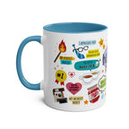 Husband Fathers Day gift mug with colorful graphics and text, showcasing playful and sentimental messages, perfect for dads; 11oz ceramic mug with blue interior.