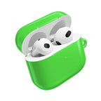 Bright lime green hard shell AirPods protective case with glossy finish and snug fit for AirPods and AirPods Pro, guards against scratches and bumps, lightweight and wireless charging compatible.