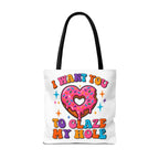 Cheeky Glaze My Hole Donut Tote Bag with fun donut design and durable straps