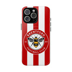 Brentford FC MagSafe iPhone case with red and white stripes and bee crest, dual-layer protective design
