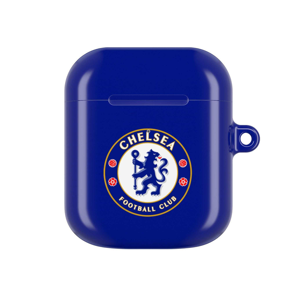 Chelsea FC AirPods protective case in royal blue with club crest, durable and compatible with AirPods and AirPods Pro