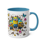 Fun Minion themed coffee mug with colorful design and playful characters.