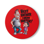 Best Farter Ceramic Coaster with humorous cartoon design and bold text on red background