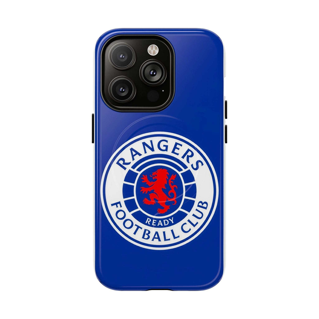 Rangers FC MagSafe iPhone Case in royal blue with club crest, dual-layer protection, and MagSafe compatibility.