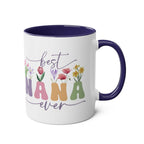 Best Nana Ever Mother's Day gift mug with floral design, glossy finish, and blue interior.