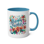 Cheeky floral Morning Fuckers Coffee Mug, 11oz ceramic with glossy finish, available in 7 colors.