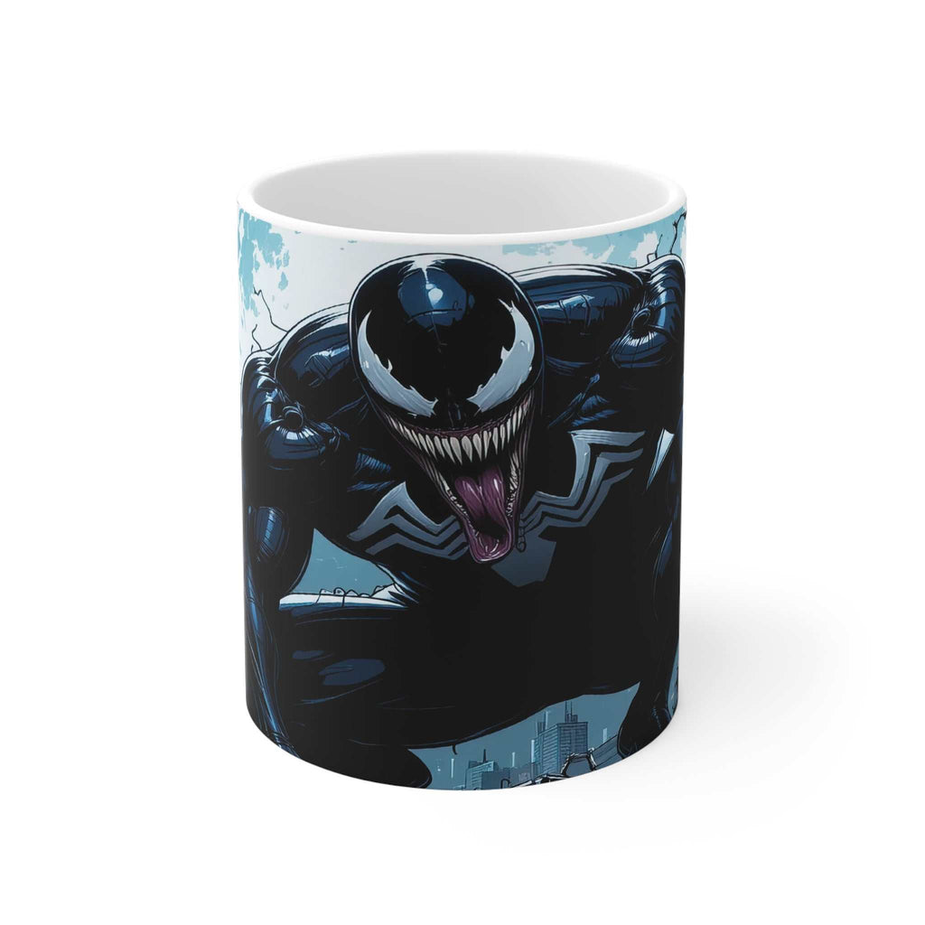 Venom themed superhero coffee mug with glossy finish and microwave safe ceramic design