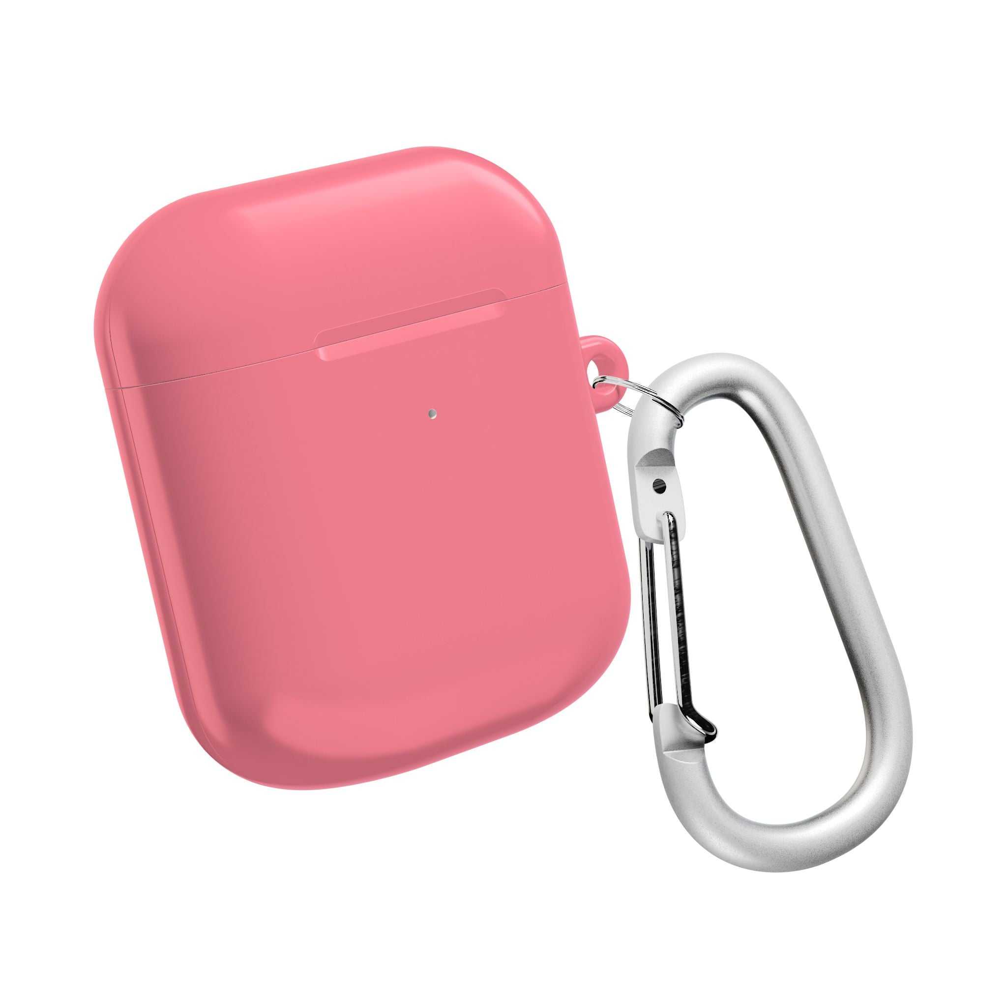 Light coral hard shell protective case for AirPods and AirPods Pro with carabiner clip