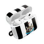 Newcastle Utd FC black and white striped AirPods case with club crest, durable protective hard shell for AirPods and AirPods Pro