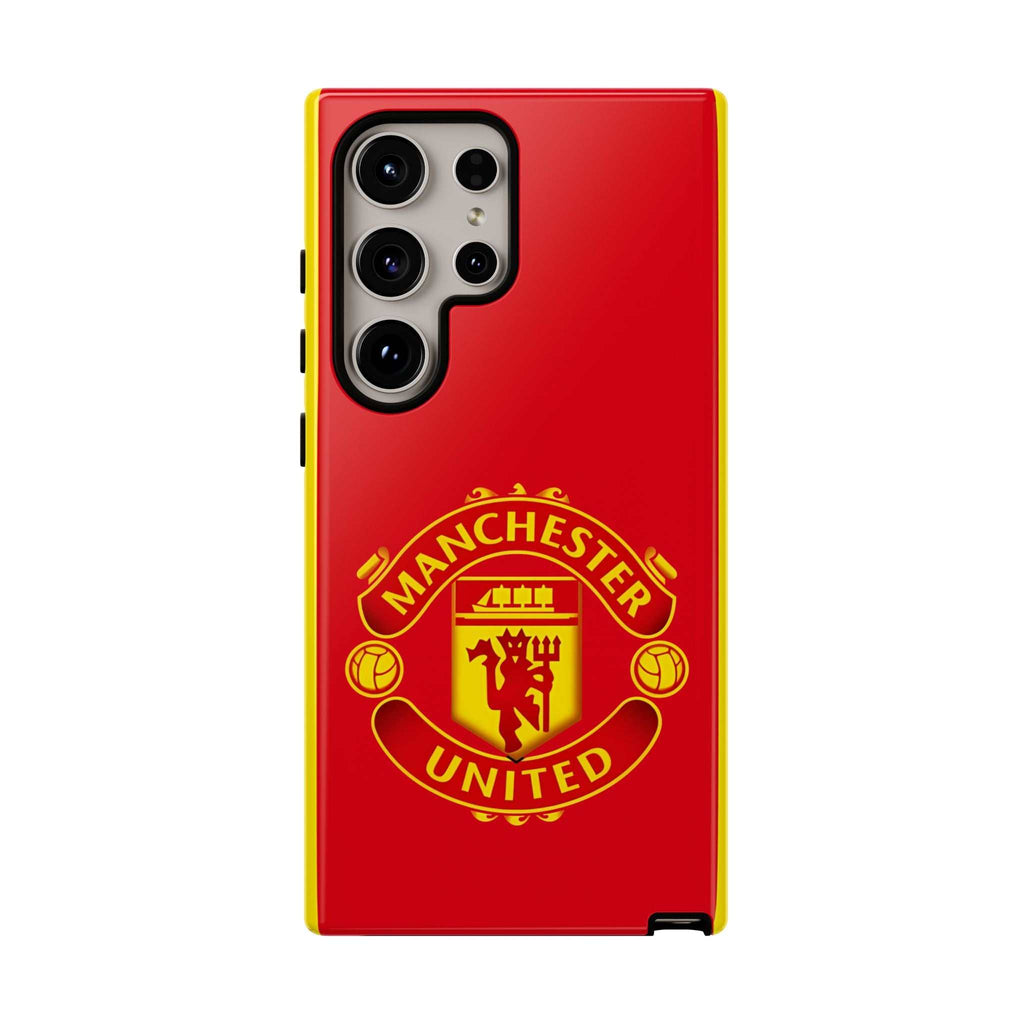 Manchester United Magnetic Samsung Case with red crest and dual-layer protection for wireless charging