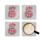 Best Freaking Friend Coaster Set with playful design and coffee cup.
