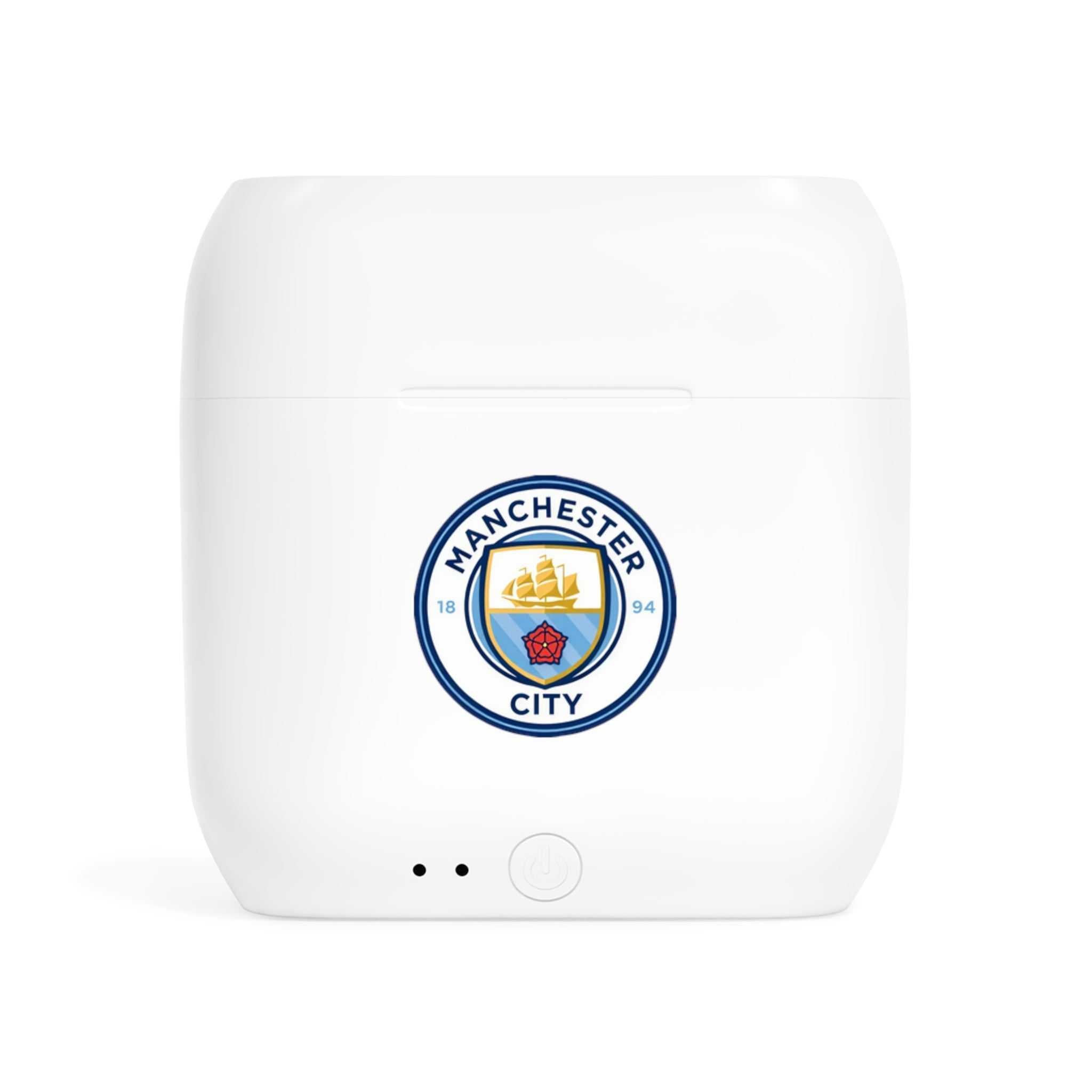 Manchester City Fc wireless earbuds charging case with fan-inspired club crest design