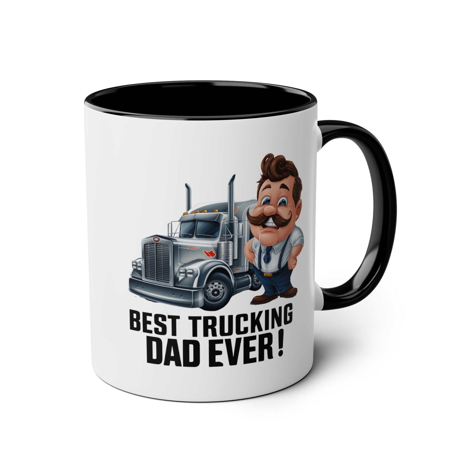 Best Trucking Dad Fun Father's Day Gift Mug with truck design and glossy finish.