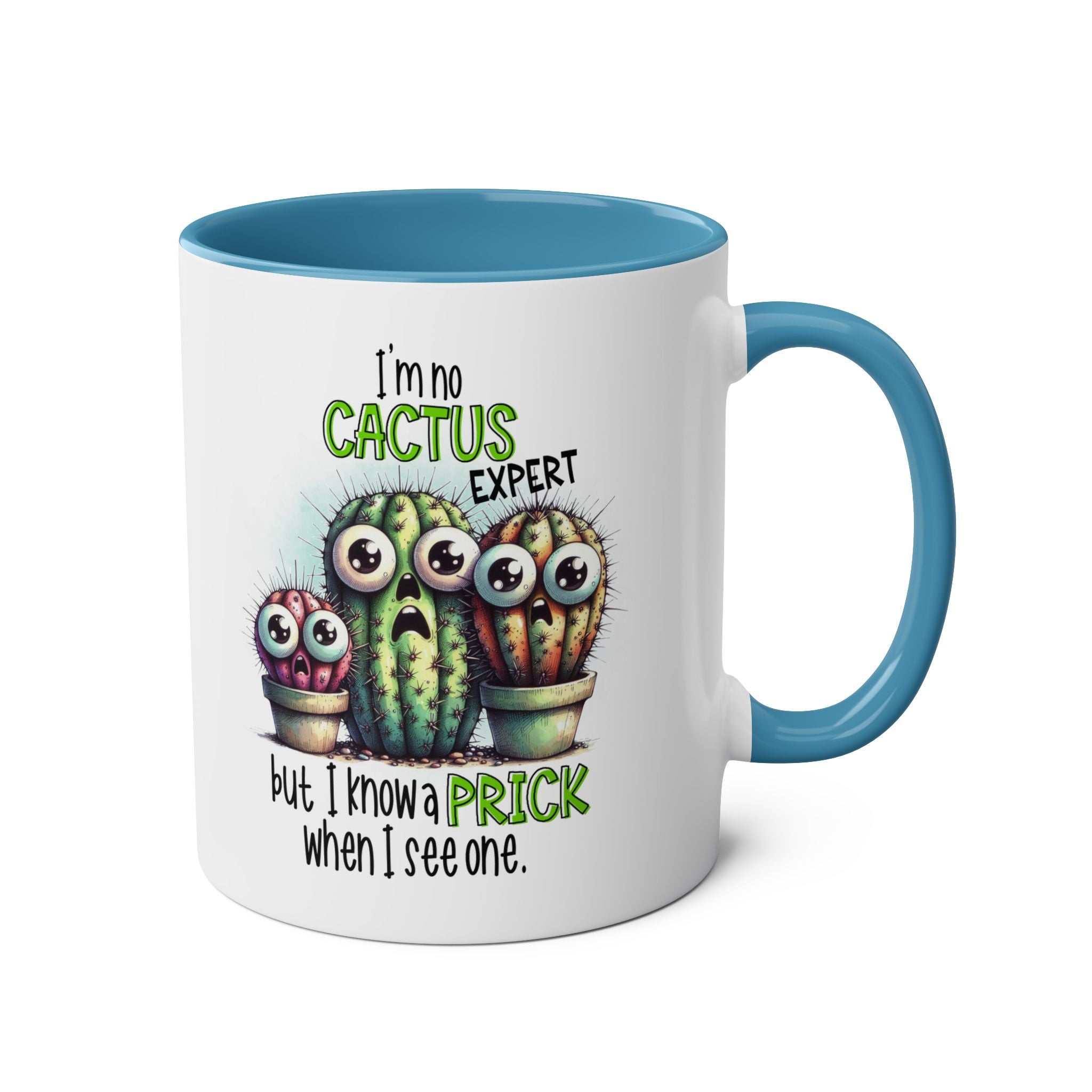 Fun Cactus Expert Coffee Mug with sassy cactus design, glossy finish, and vibrant sublimation print