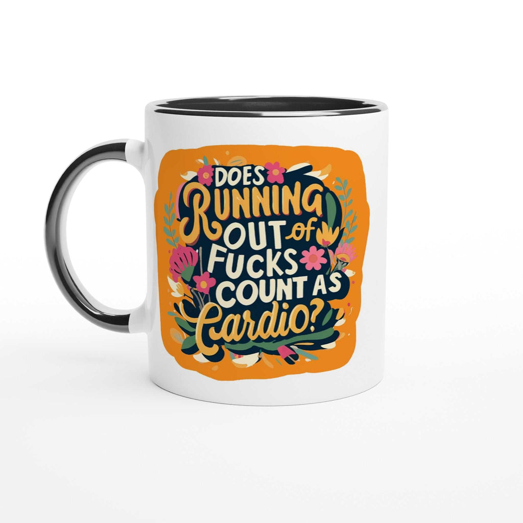 Outta Fucks Fun Mug, 11oz ceramic, humorous design, colorful accents, perfect for beverages.