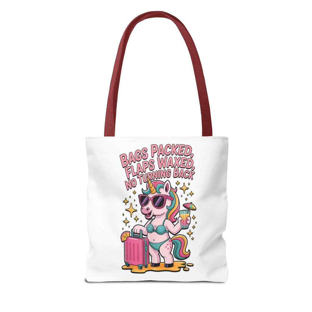 Cheeky fun unicorn travel tote bag with durable spun polyester and colorful handles