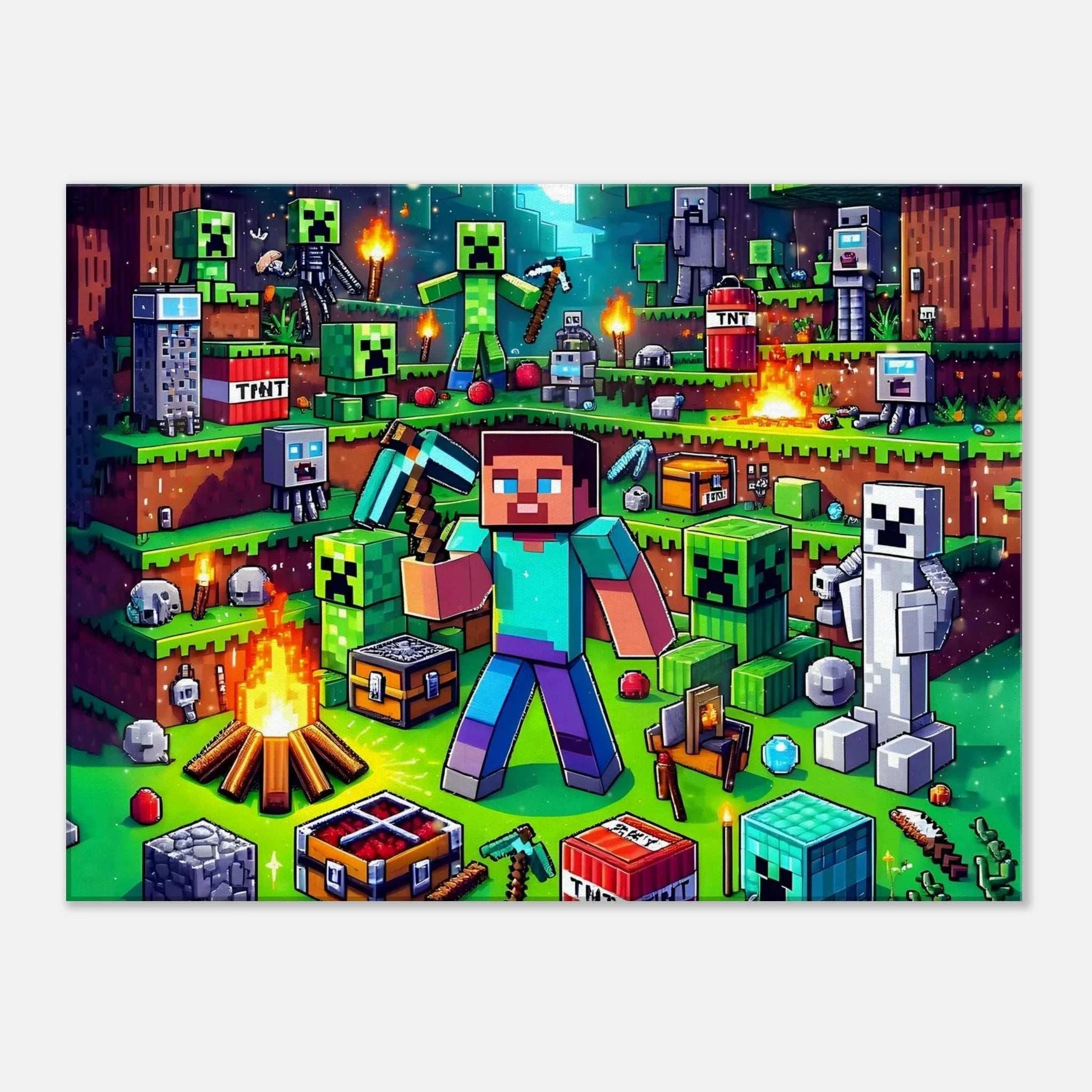 Minecraft Wall Canvas with vibrant game scenes, perfect for fans. Easy to hang; available in multiple sizes and profiles.