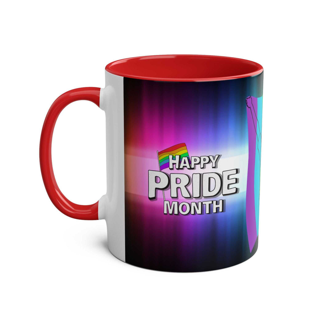 LGBTQ+ Pride Mug with rainbow design and "Happy Pride Month" text, ceramic, 11oz.