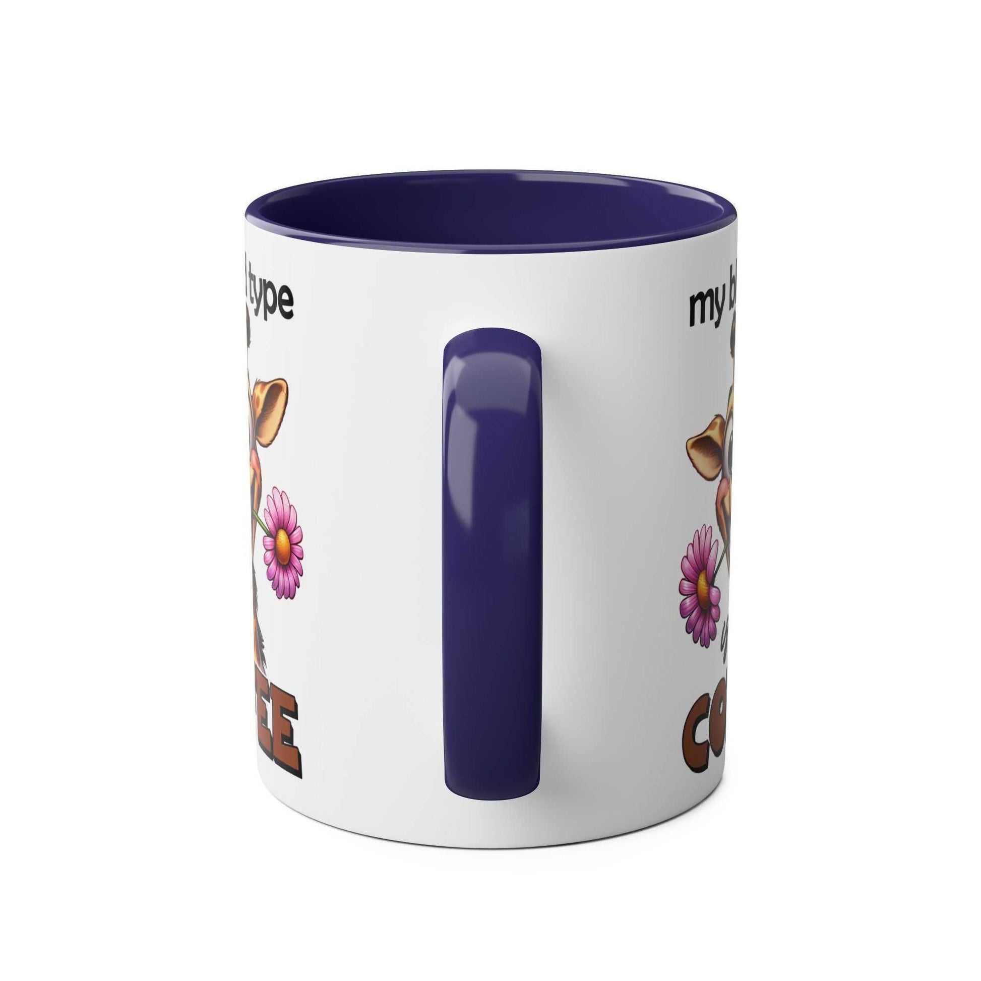 My Blood Type Coffee Mug with funny giraffe design and glossy finish.