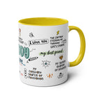Fathers Day Gift Mug with fun design, yellow interior, 11oz ceramic, dishwasher-safe.