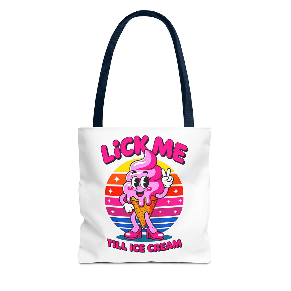 Cheeky Lick Me Till Ice Cream Tote Bag with colorful handles and durable spun polyester fabric