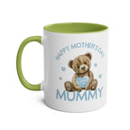 Cute Bear Mother's Day mug with a lovable bear design, green handle, perfect mom gift.