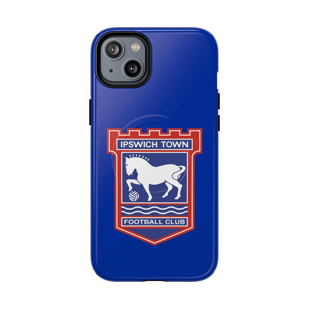 Ipswich Town MagSafe iPhone case with blue official-inspired crest and dual layer protection.