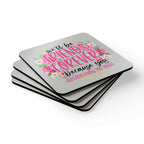 Friends Forever Coaster Set with playful design, cork back, and high-gloss MDF top, perfect for gifting.