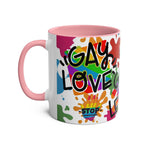 LGBTQ+ Pride Mug with vibrant rainbow design, ceramic construction, and glossy finish.