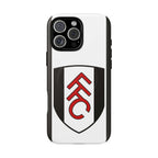 Fulham FC MagSafe iPhone case with black and white colors and official-inspired crest, dual-layer protection, and wireless charging compatibility