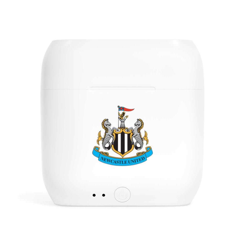 White wireless charging case with Newcastle Utd fan-inspired club crest design