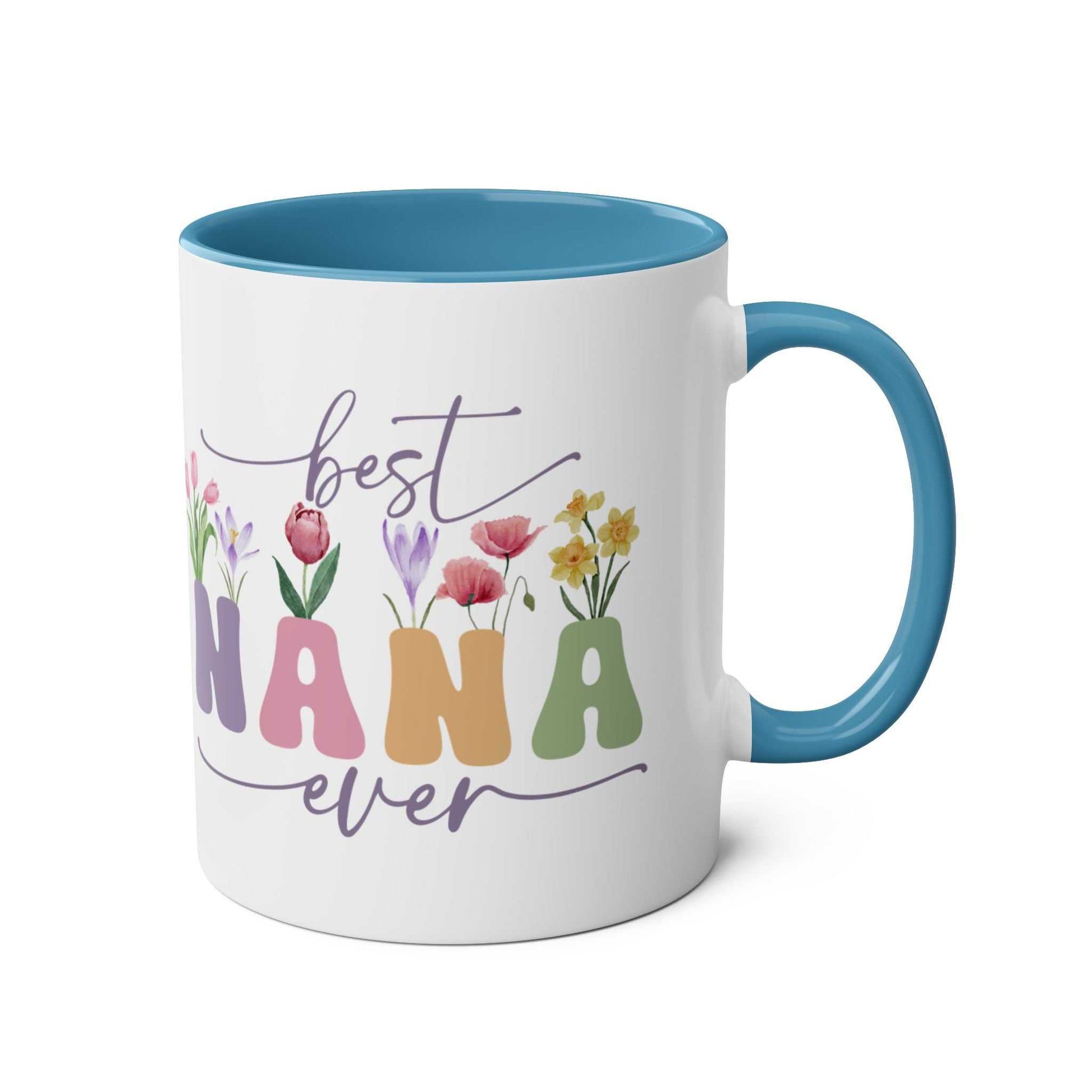 Best Nana Ever Mother's Day Gift Mug with colorful floral design and glossy finish.