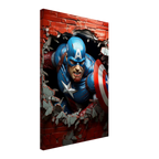 Captain America Wall Canvas with dynamic superhero artwork against a brick background.