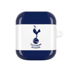 Tottenham FC AirPods protective case in white and navy with cockerel crest, durable and wireless charging compatible.