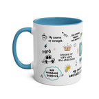 Fathers Day Gift Mug with fun design, blue interior, 11oz ceramic, dishwasher safe.