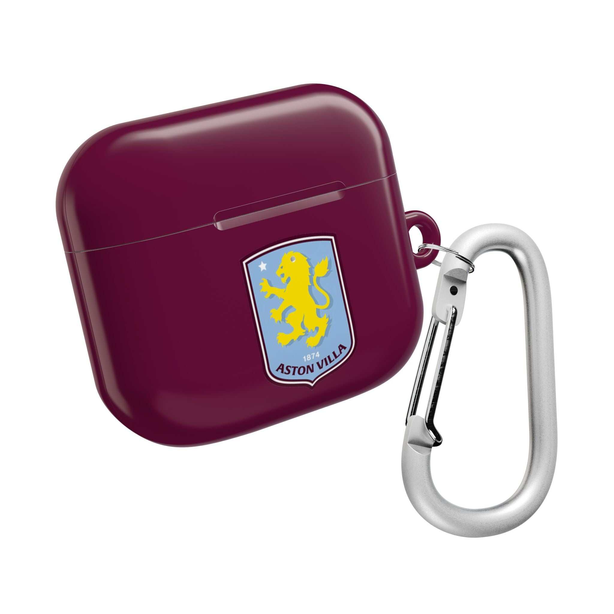 Aston Villa FC AirPods protective hard case in claret with club crest and keychain clip