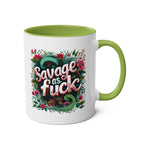 Savage As Fuck Coffee Mug with floral design, glossy finish, 11oz ceramic, microwave and dishwasher safe.