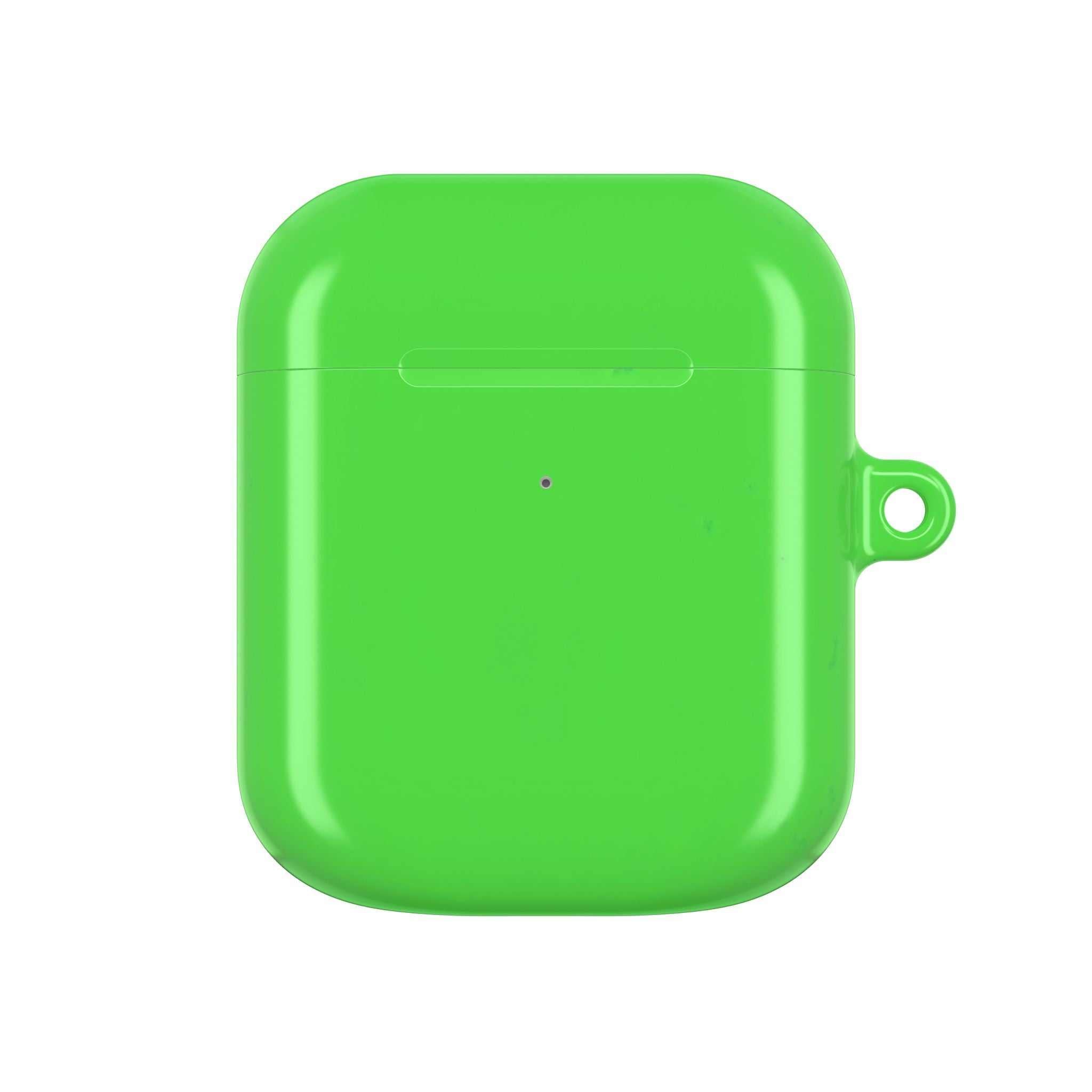 Lime green hard shell AirPods protective case with glossy finish and lightweight design