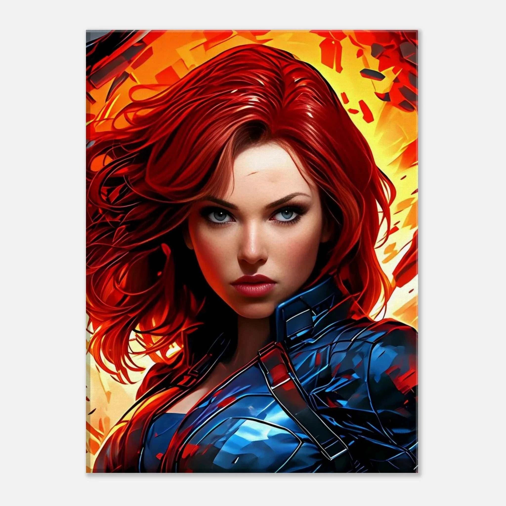 Captain Marvel wall canvas featuring bold dynamic artwork with vibrant colors.