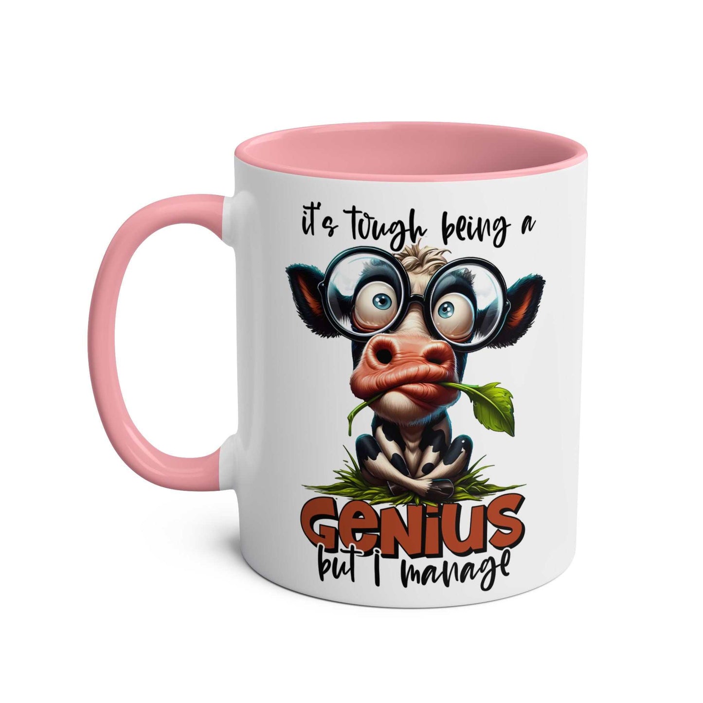 Funny Genius Coffee Mug with Animal Graphic and Pink Interior