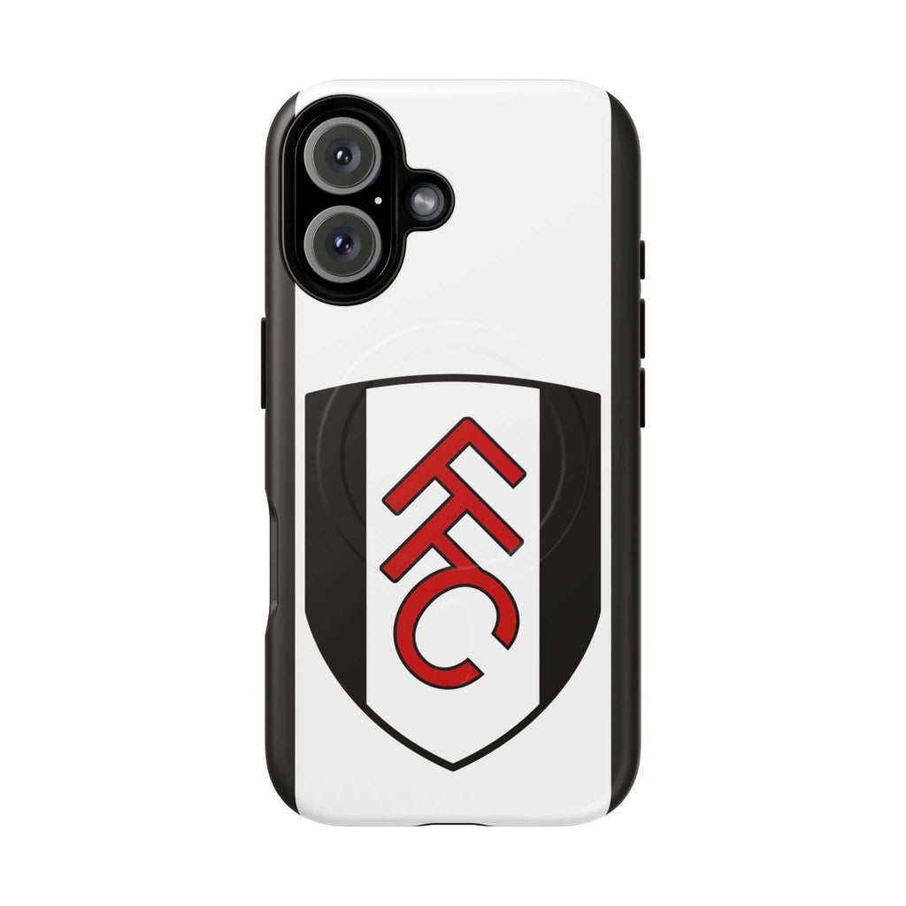 Fulham FC MagSafe iPhone case with club crest and black-white design, MagSafe compatible, durable dual-layer protection