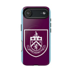 Burnley FC MagSafe iPhone case with claret and blue colors and club crest, dual-layer protection, and MagSafe compatibility