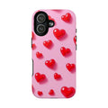 Pink Hearts iPhone Magsafe phone case with dual layers and shock-absorbing protection