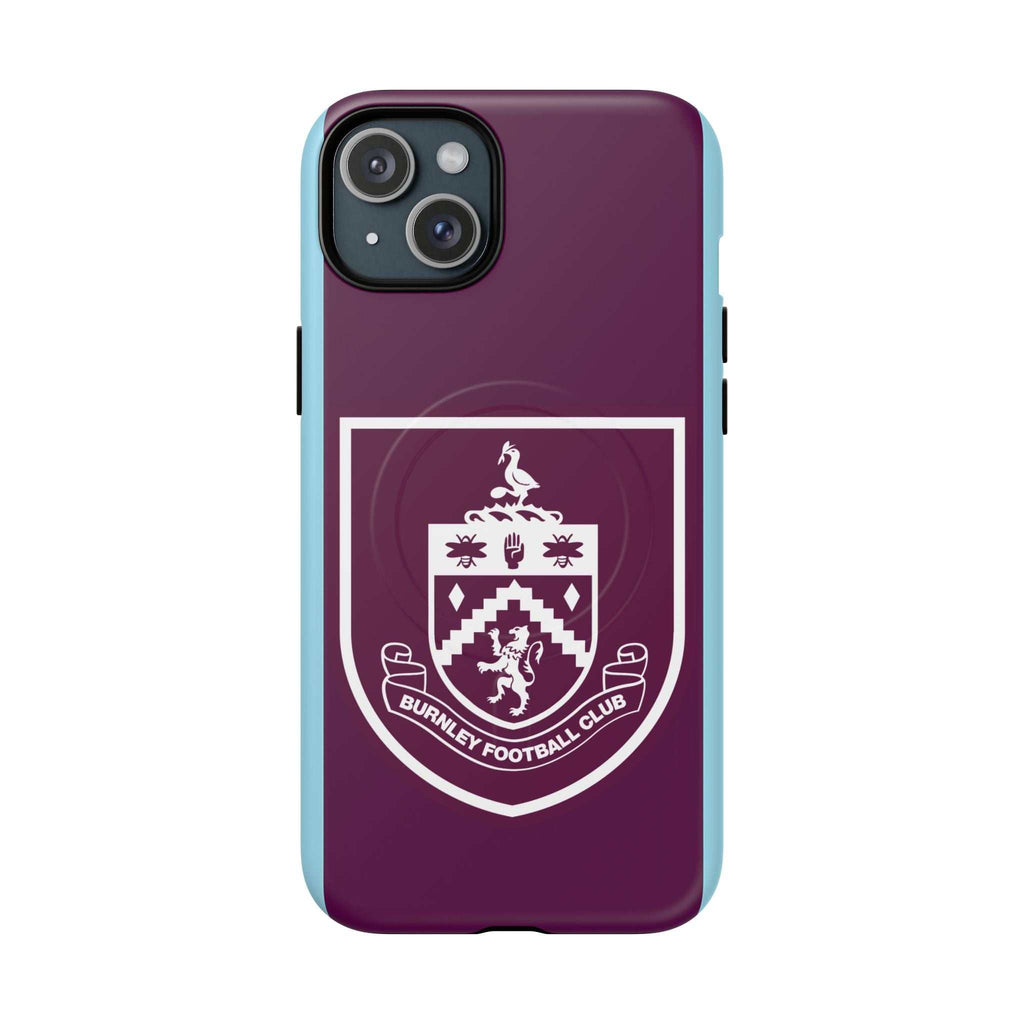Burnley FC MagSafe iPhone Case with claret and blue colors and official-inspired crest, dual-layer durable protection and wireless charging compatible
