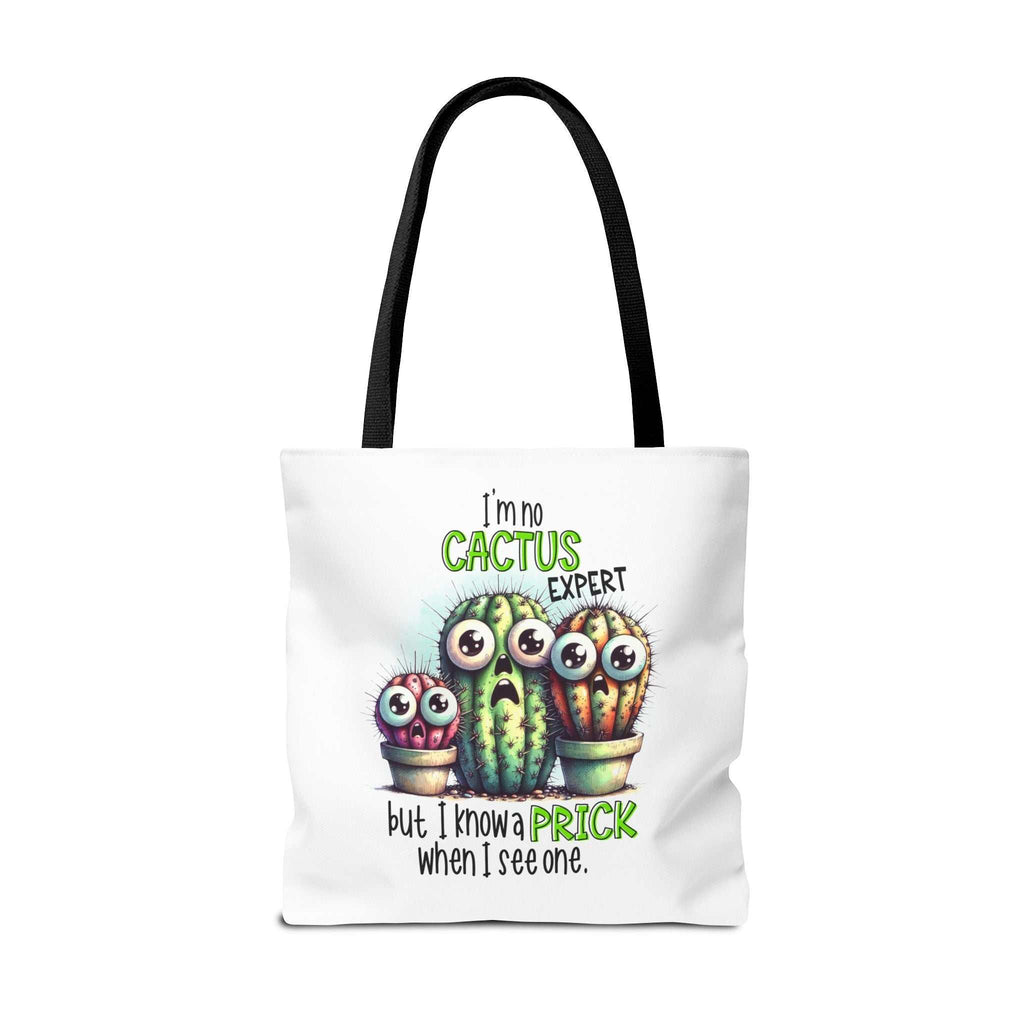 Fun cactus tote bag with cheeky design, durable spun polyester, multiple sizes and colorful handles