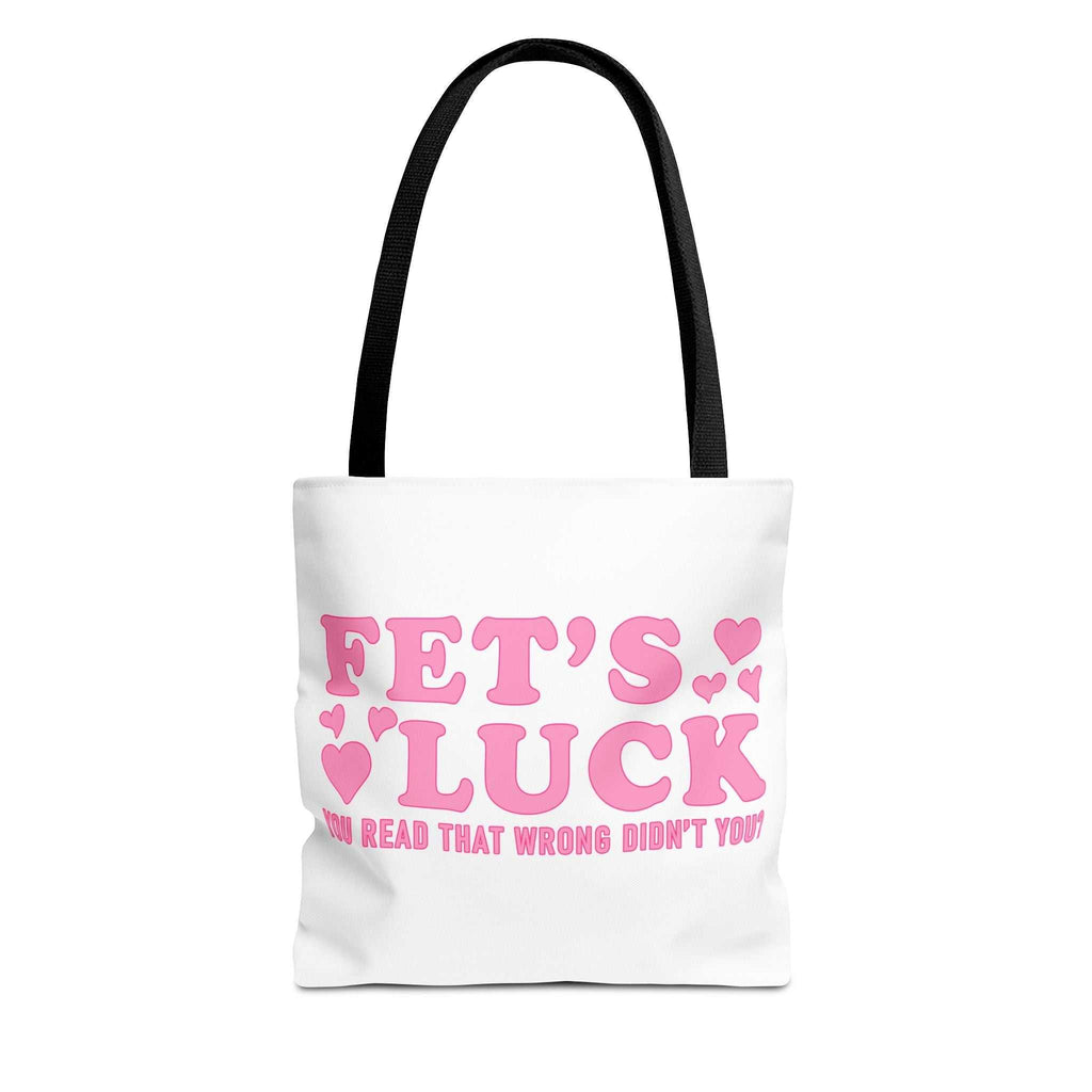 Pink heart tote bag with cheeky fun design and colorful handles