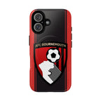 AFC Bournemouth MagSafe iPhone case with red and black colors, club crest, dual-layer protection, and MagSafe compatibility